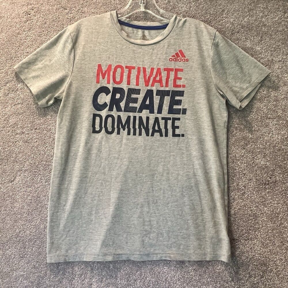 Adidas Shirt Youth Size L 14-16 "Motivate Create Dominate" Short Sleeve Gray